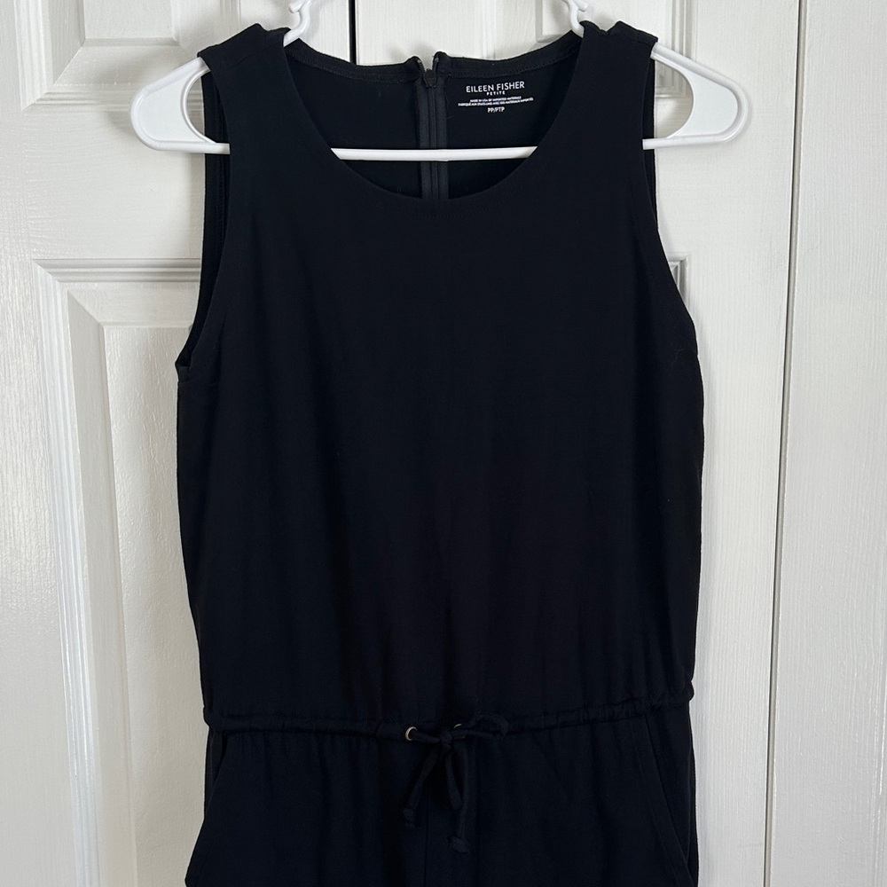 Eileen Fisher Sleeveless Drawstring Waist Jumpsuit Black Petite PP - Picture 4 of 12